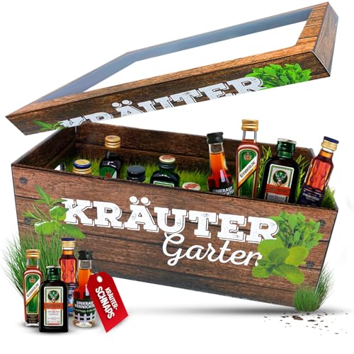 Entdecke den Longfair Männer-Kräutergarten - das perfekte witzige Geschenk mit 8 verschiedenen Kräuter-Likören für Männer und Frauen! Schmecke die Vielfalt von Jägermeister, Kümmerling und mehr!